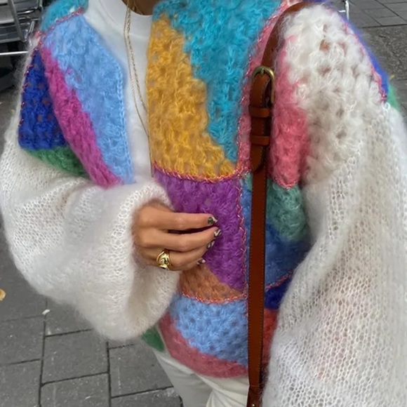 Trendy New ⭐️Color-block Crochet Sweater Cardigan - Picture 5 of 12